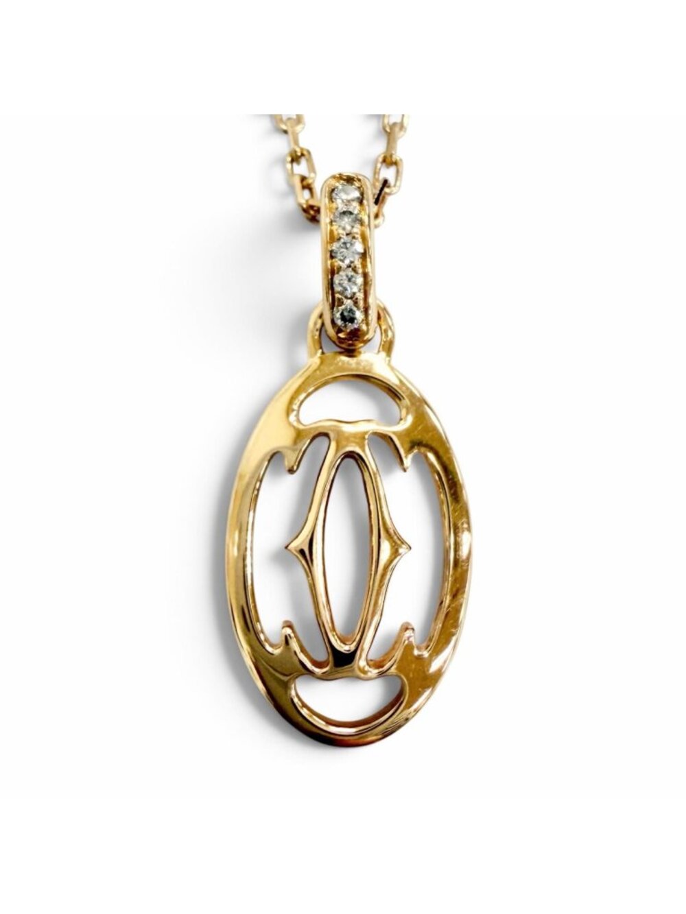 Cartier 750 Diamond Logo Double C Necklace 750 Pink Gold